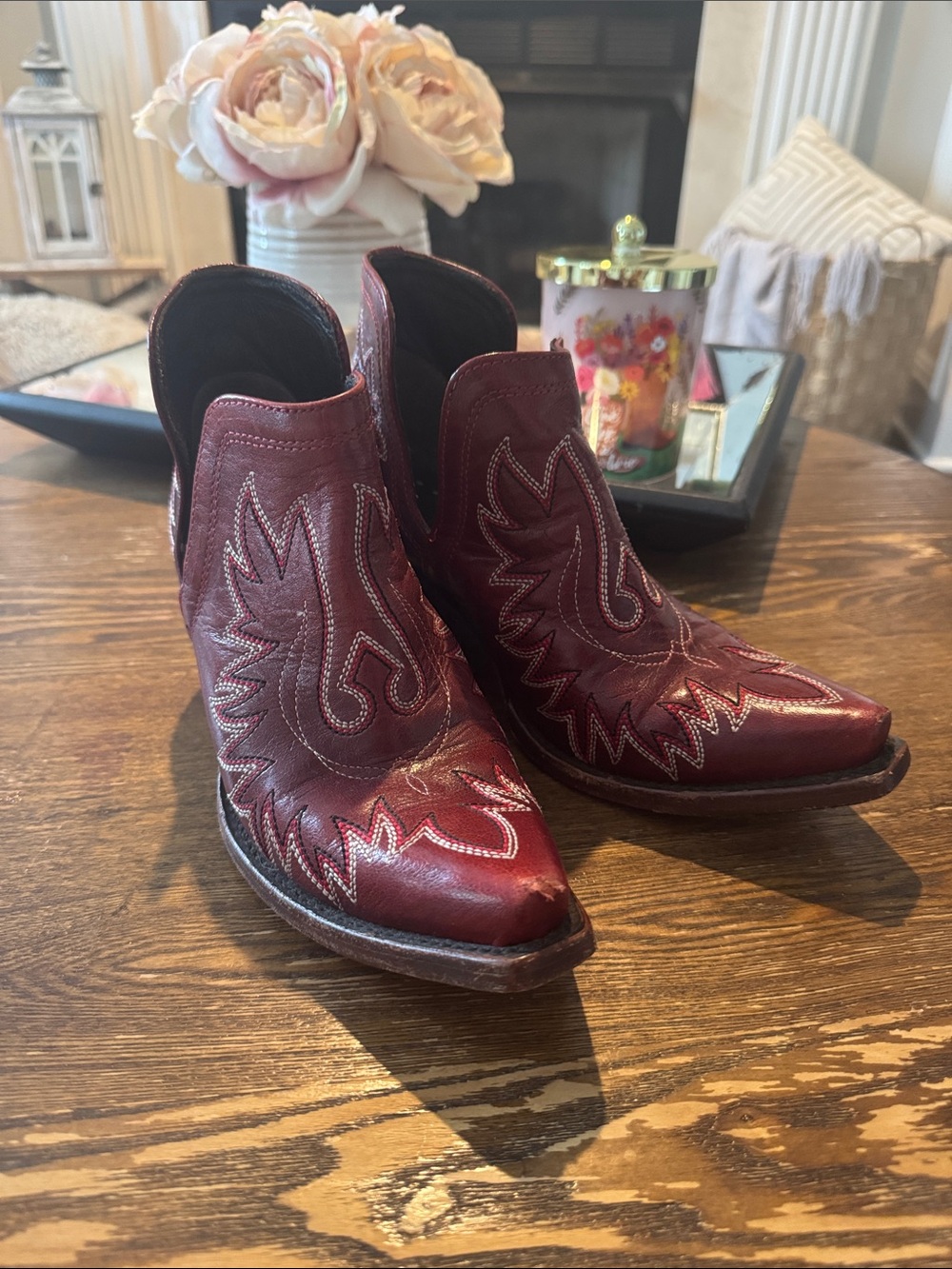 Ariat Burgundy Western Ankle Boots - Embroidered Pointed Toe